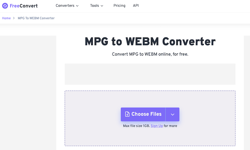 FreeConvert: Online-MPG-zu-WebM-Konverter