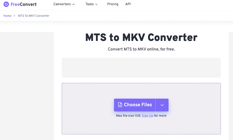 FreeConvert: Online-Konverter von MTS zu MKV