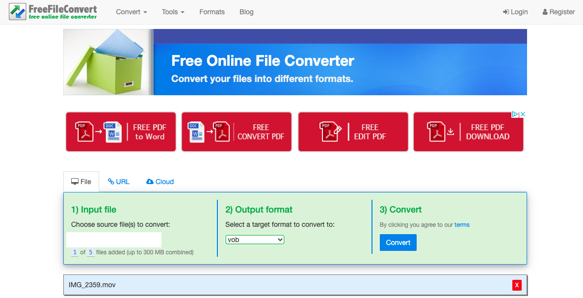 Konvertieren Sie MOV in VOB mit FreeFileConvert.com