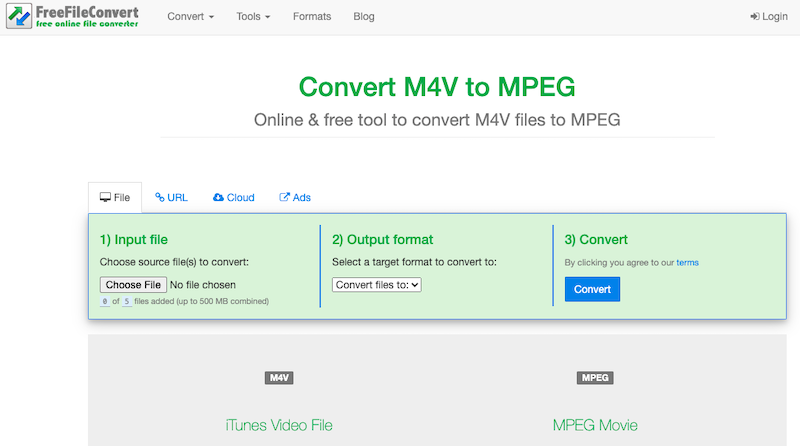 Konvertieren Sie M4V in MPEG online über FreeFileConvert.com