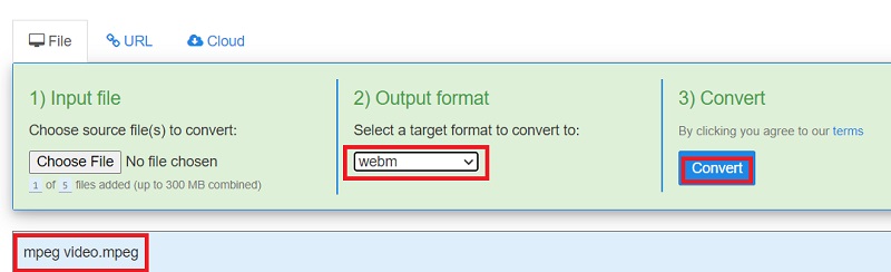 Wandeln Sie MPEG mit FreeFileConvert in WebM um