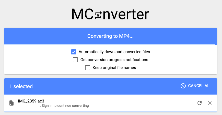 Konvertieren Sie AC3 mit Mconverter.eu in MP4