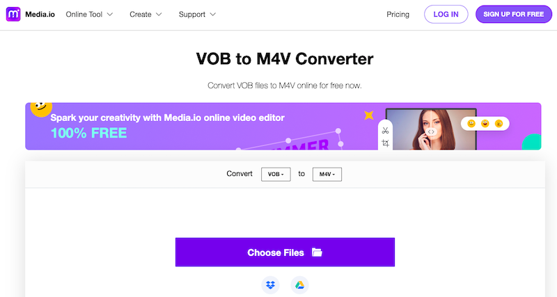Media.io: Online-VOB-zu-M4V-Konverter