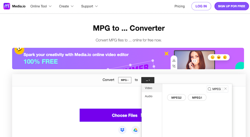 Media.io: Online-MPG-zu-MPEG-Konverter
