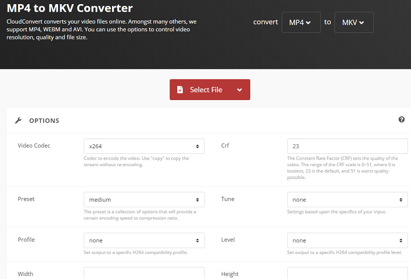 MP4 zu MKV CloudConvert