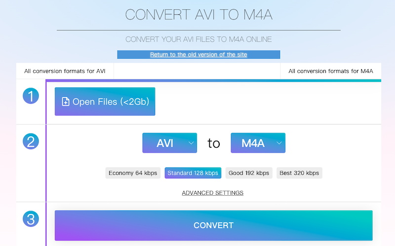 Online-Audio-Convert.com bietet Online-Konvertierung von AVI in M4A