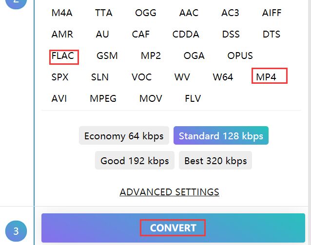 Online-Konverter zum Konvertieren von FLAC in MP4