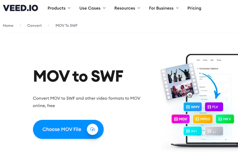 Konvertieren Sie MOV in SWF über Veed.io
