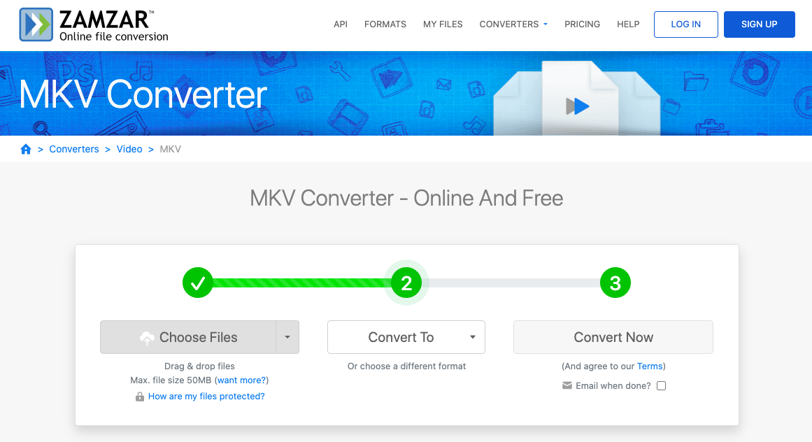 Konvertieren Sie MP3 in MKV mit ZAMZAR