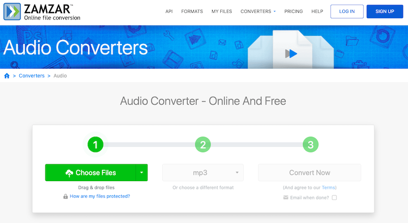 Konvertieren Sie Audio in MP3 bei Zamzar.com