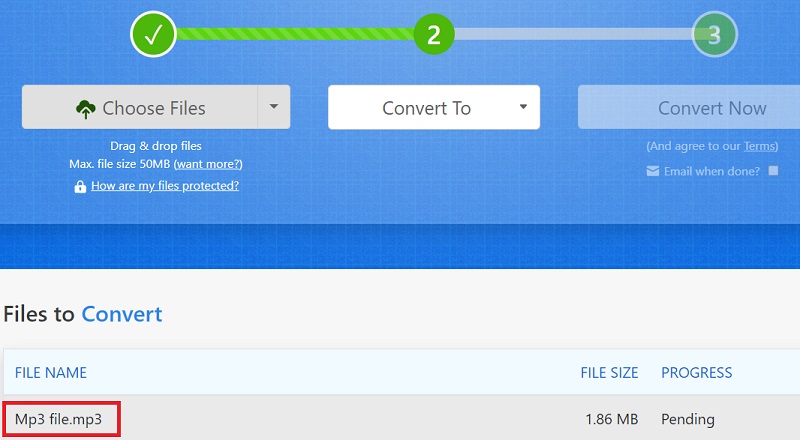 Verwenden Sie Zamzar, um MP3 in MP2 zu konvertieren