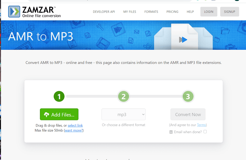 Konvertieren Sie AMR mit Zamzar in MP3